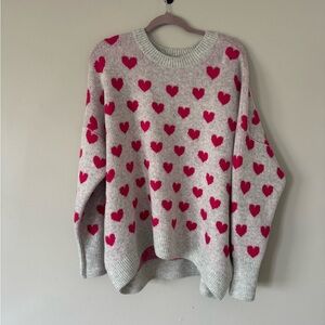 Valentines Day - CeCe Heart Pattern Sweater - Gray and Pink